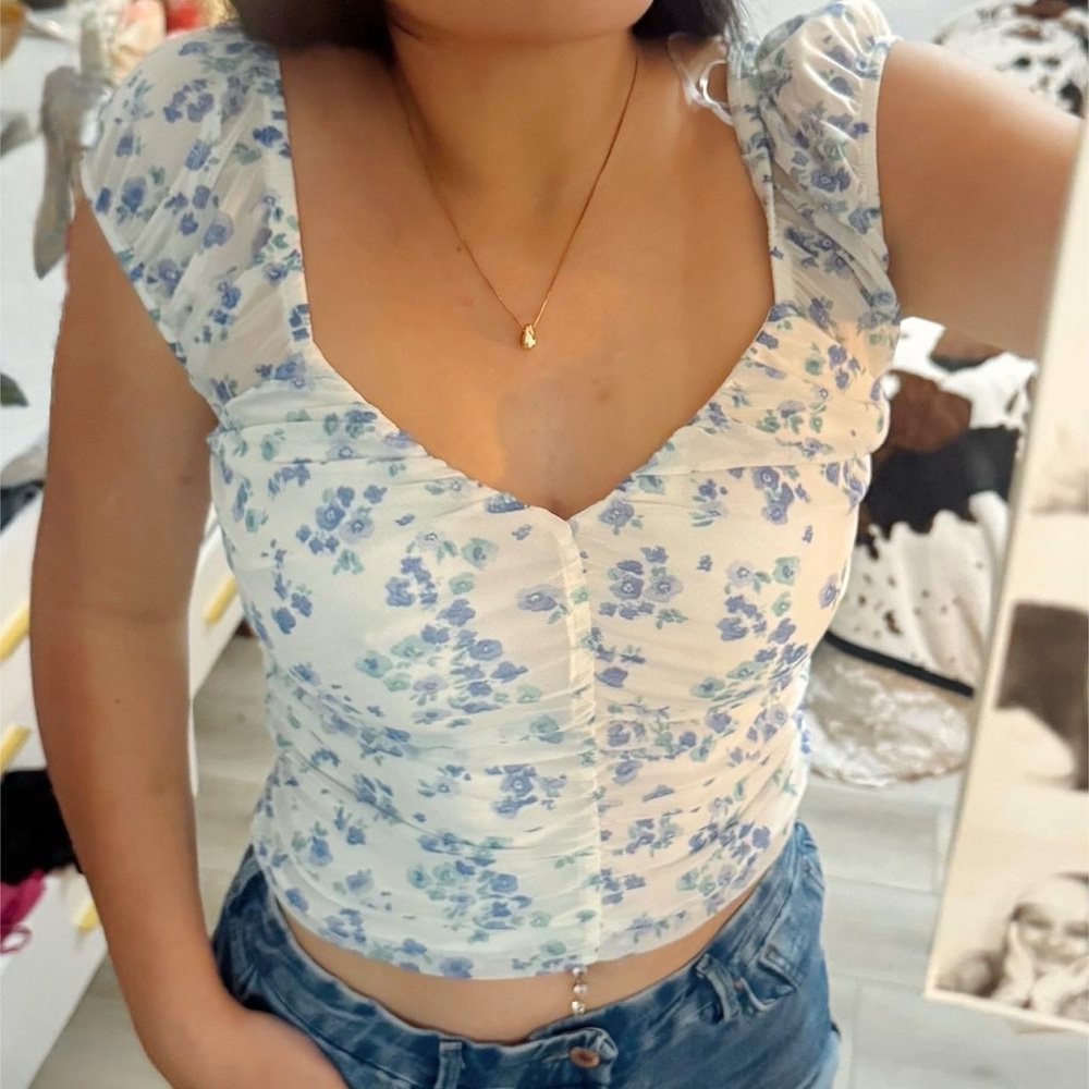 Sienna Sky Blue and White Floral Blouse